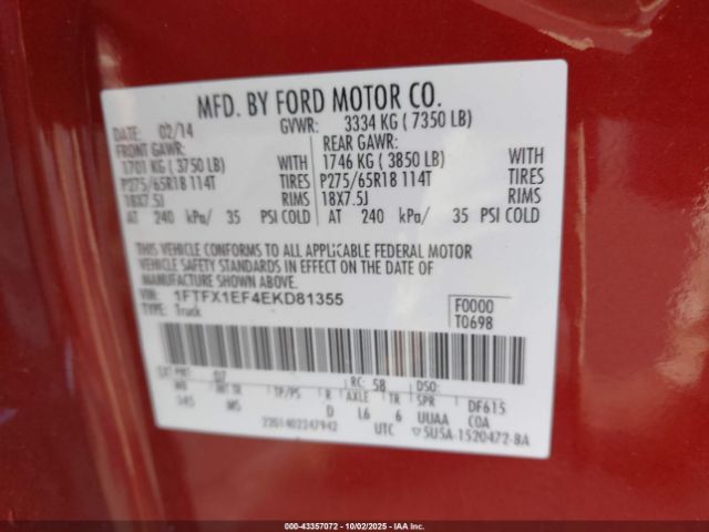2014 FORD F-150 1FTFX1EF4EKD81355 Photo 8