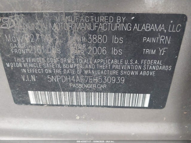 Hyundai dohc mpi nu 2014 5NPDH4AE7EH530939 Image 9