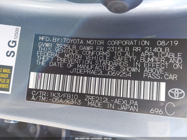 Toyota 2zr-fae 2020 JTDEPRAE2LJ069254 Image 9