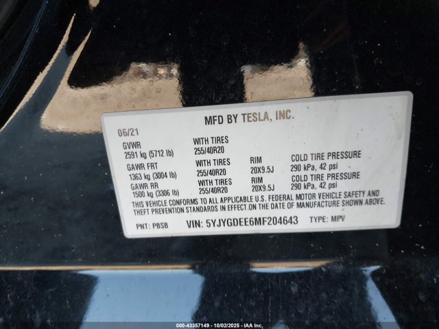 2021 TESLA MODEL Y 5YJYGDEE6MF204643 Photo 8