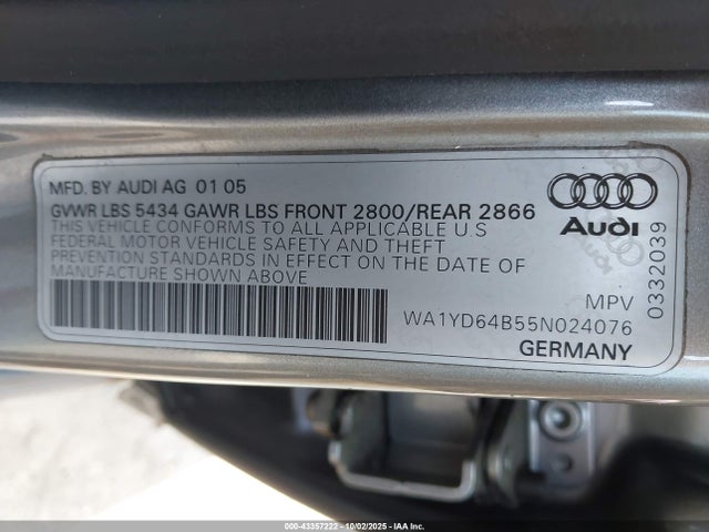 2005 AUDI ALLROAD WA1YD64B55N024076 Photo 8