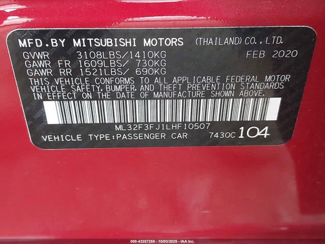 Mitsubishi 2020 2020 ML32F3FJ1LHF10507 Image 9