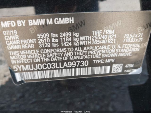 2020 BMW X4 M 5YMUJ0C03LLA99730 Photo 8