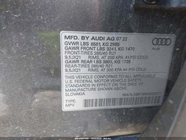 2022 AUDI Q7 WA1LXBF78ND022217 Photo 8