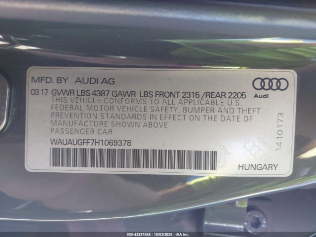 2017 AUDI A3 WAUAUGFF7H1069378 Photo 8