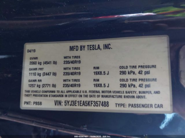 2019 TESLA MODEL 3 5YJ3E1EA5KF357488 Photo 8