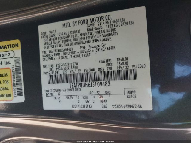 2018 FORD MUSTANG 1FATP8UH6J5109483 Photo 8