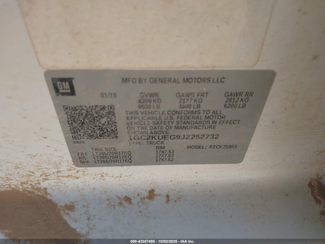 1GC2KUEG9JZ252732 Chevrolet l96 - e85 max, iron