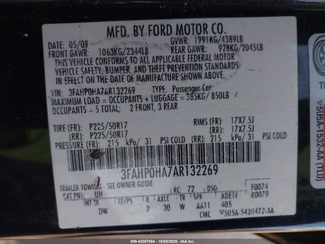 2010 FORD FUSION 3FAHP0HA7AR132269 Photo 8