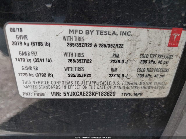 Tesla Model X 100d/75d/long Range 2019 5YJXCAE23KF183629 Image 9