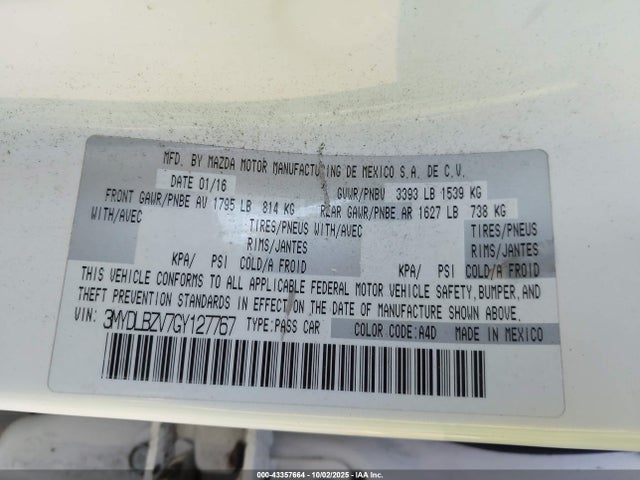3MYDLBZV7GY127767 Scion p5v