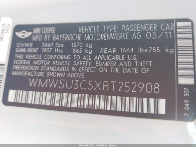 2011 MINI COOPER WMWSU3C5XBT252908 Photo 8