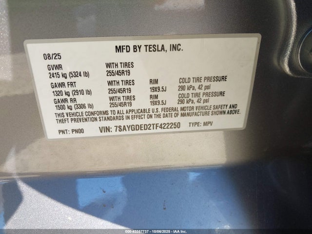 Продажа на аукционе авто 2026 Tesla Model Y Long Range Dual Motor All-wheel Drive, vin: 7SAYGDED2TF422250, номер лота: 43357737