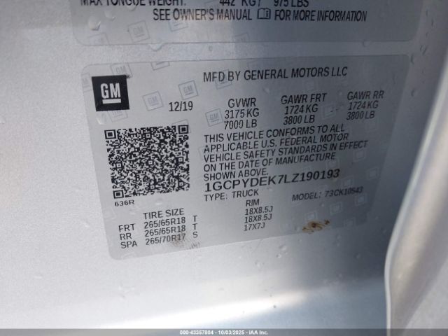 2020 CHEVROLET SILVERADO 1500 1GCPYDEK7LZ190193 Photo 8