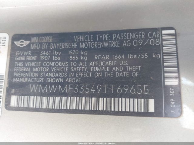 2009 MINI COOPER WMWMF33549TT69655 Photo 8