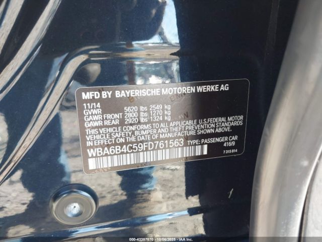 2015 BMW 650I GRAN COUPE WBA6B4C59FD761563 Photo 8