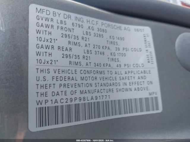 2008 PORSCHE CAYENNE WP1AC29P98LA91771 Photo 8