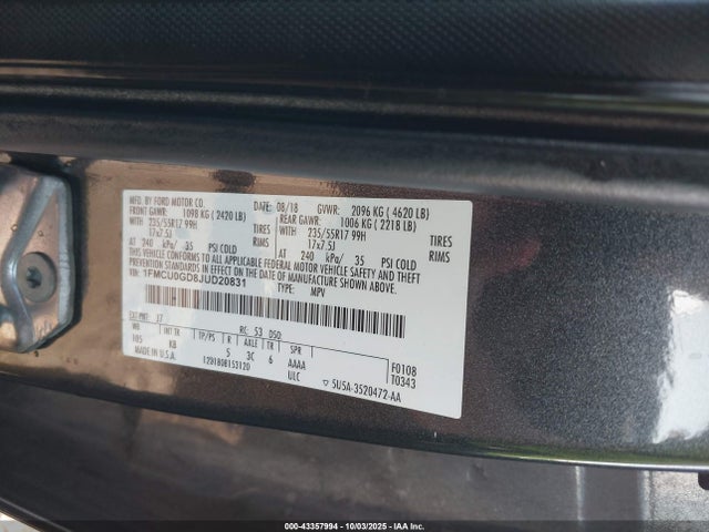1FMCU0GD8JUD20831 Ford ESCAPE SE
