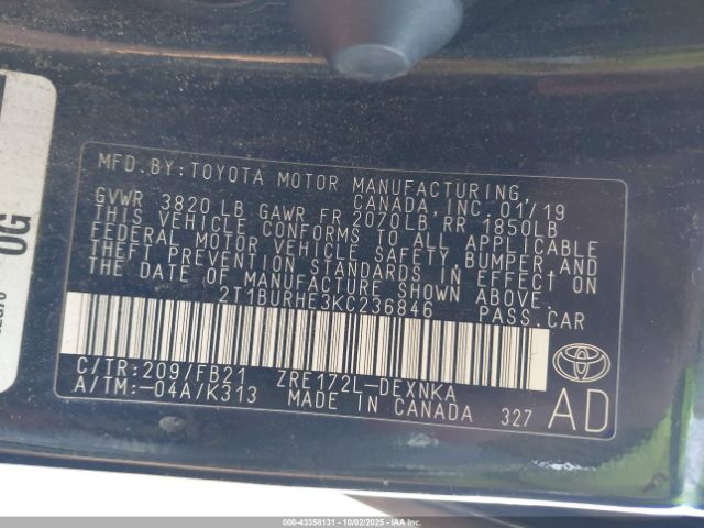 2019 TOYOTA COROLLA 2T1BURHE3KC236846 Photo 8