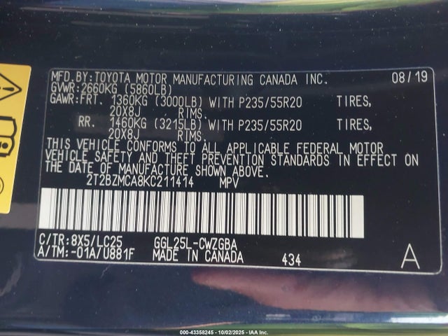Lexus 2gr-fks 2019 2T2BZMCA8KC211414 Image 9