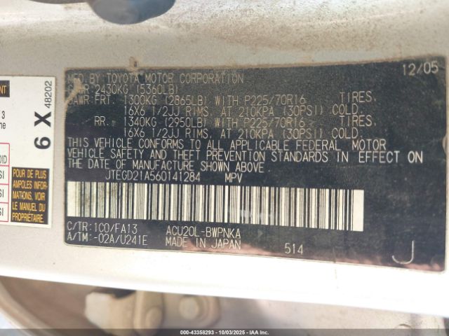 2006 TOYOTA HIGHLANDER JTEGD21A560141284 Photo 8