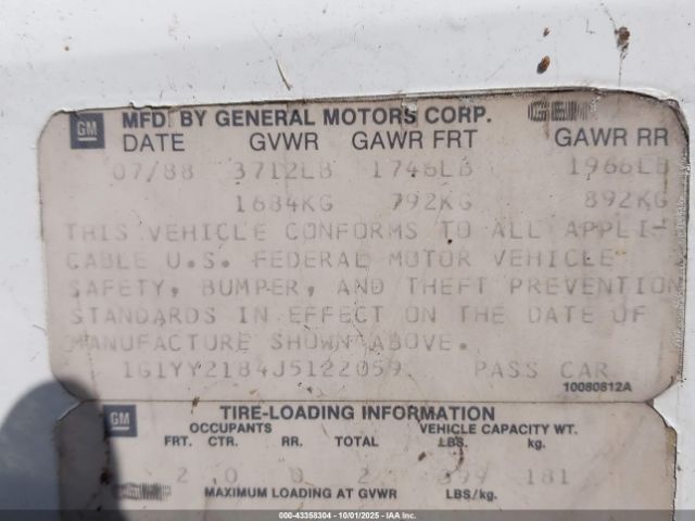 1988 CHEVROLET CORVETTE 1G1YY2184J5122059 Photo 8