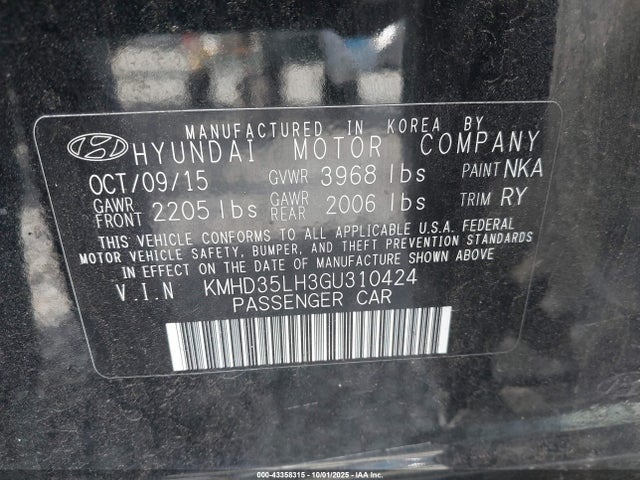 KMHD35LH3GU310424 Hyundai dohc gdi nu