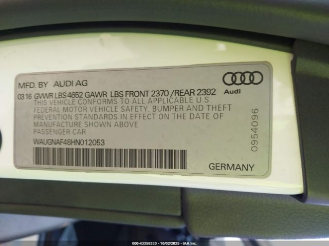 2017 AUDI A4 WAUGNAF48HN012053 Photo 8