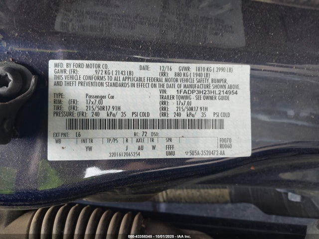 1FADP3H23HL214954 Ford 2.0l gdi