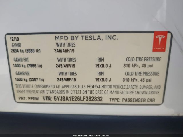 2020 TESLA MODEL S 5YJSA1E26LF362832 Photo 8