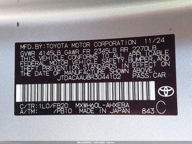 JTDACAAU8R3044102 Toyota Prius Le