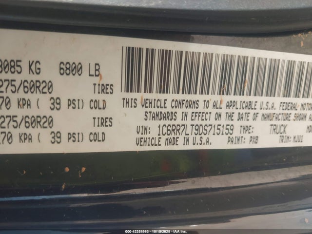 Продаж на аукціоні авто 2013 Ram 1500 Lone Star, vin: 1C6RR7LT9DS715159, номер лоту: 43358563