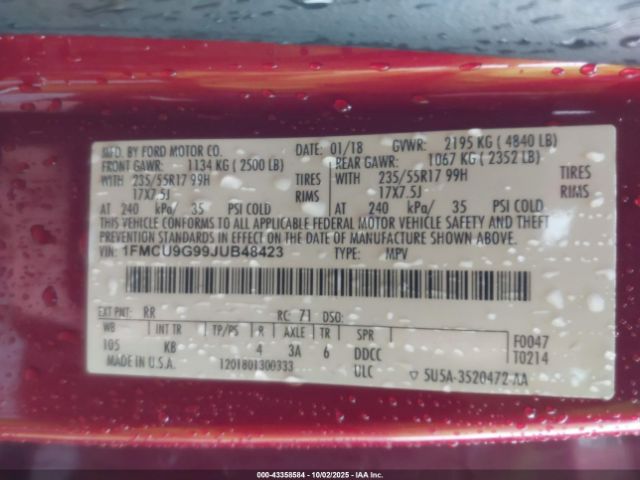 2018 FORD ESCAPE 1FMCU9G99JUB48423 Photo 8