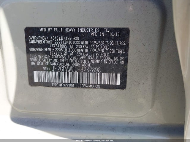 Subaru 2.0l na 2014 JF2GPAWC0E8232898 Image 9