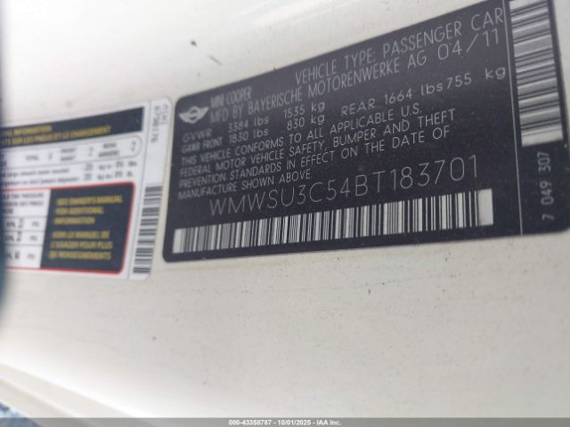 2011 MINI COOPER WMWSU3C54BT183701 Photo 8