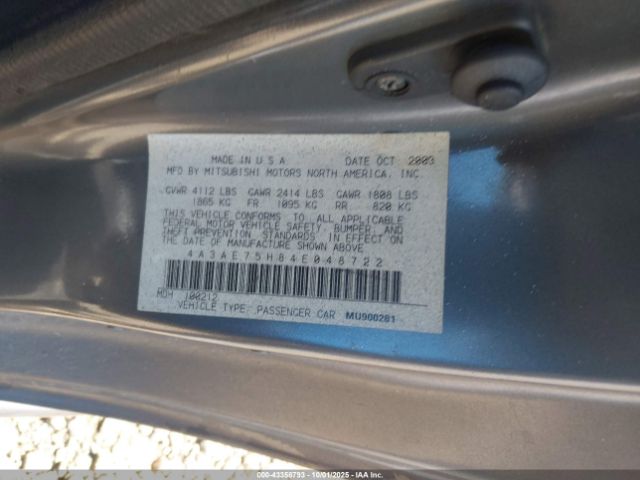 2004 MITSUBISHI ECLIPSE SPYDER 4A3AE75H84E048722 Photo 8