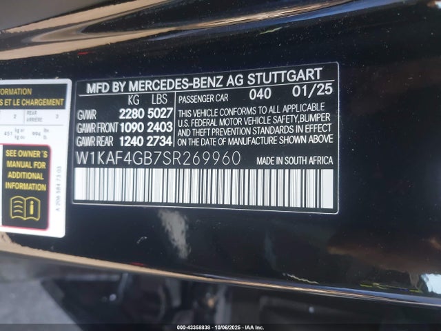 W1KAF4GB7SR269960 Mercedes-Benz m254