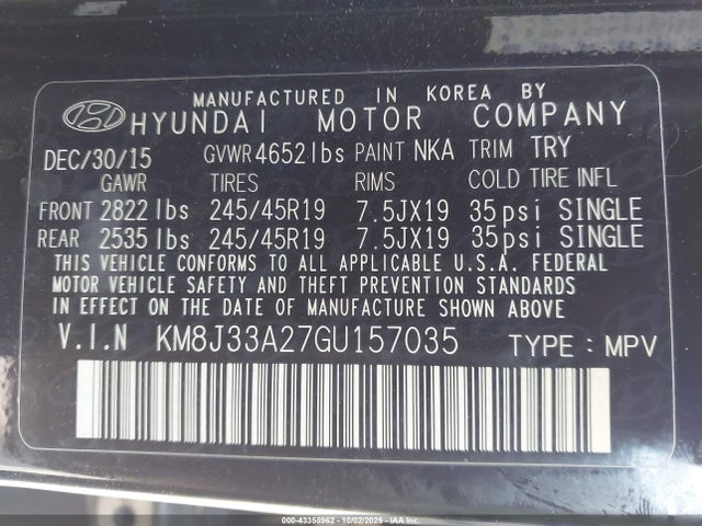 Hyundai 2016 2016 KM8J33A27GU157035 Image 9