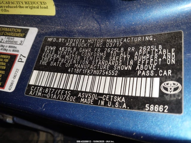 Toyota CAMRY SE 2017 4T1BF1FK7HU754552 Image 9