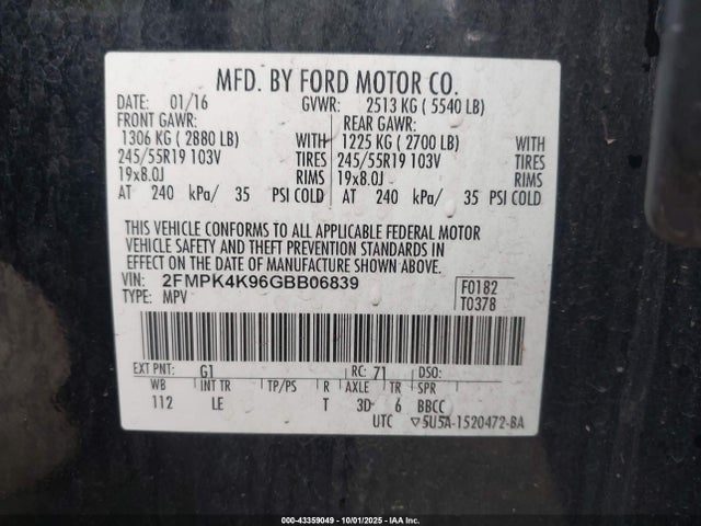 Ford Edge 2016 2FMPK4K96GBB06839 Image 9