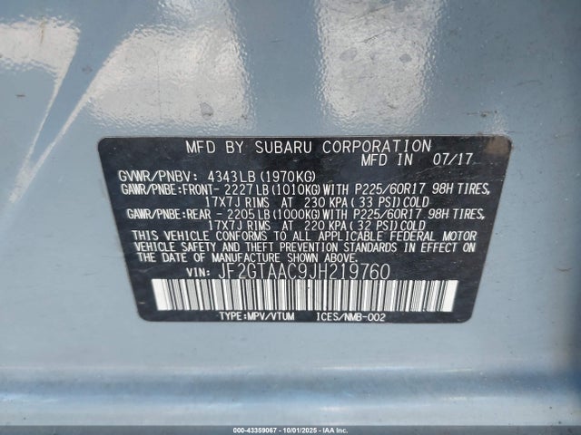 JF2GTAAC9JH219760 Subaru naturally aspirated