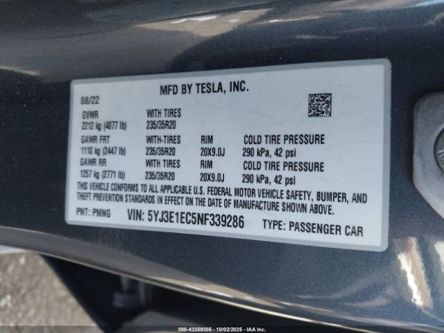 2022 TESLA MODEL 3 5YJ3E1EC5NF339286 Photo 8