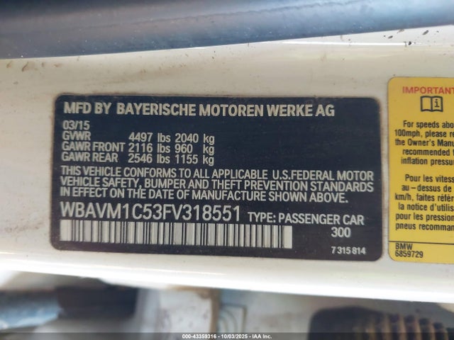 WBAVM1C53FV318551 BMW X1 Sdrive28i