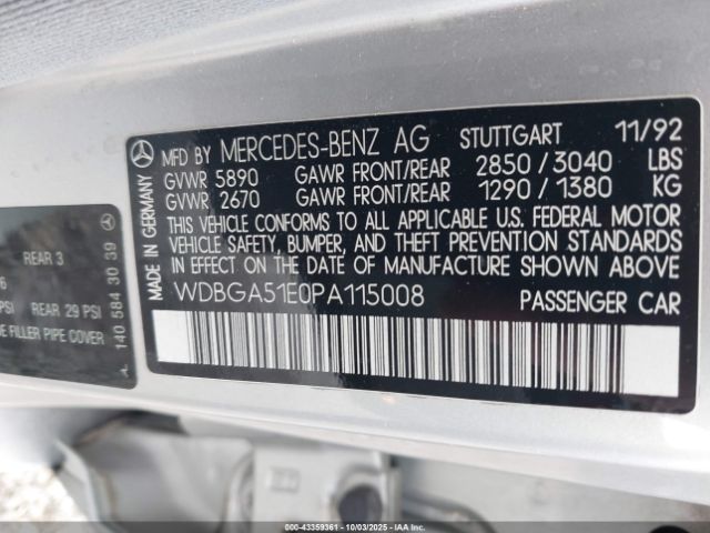 1993 MERCEDES-BENZ 500 WDBGA51E0PA115008 Photo 8