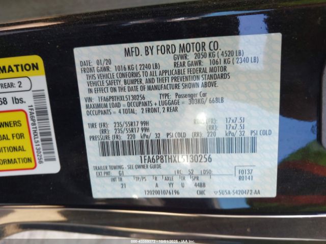 2020 FORD MUSTANG 1FA6P8THXL5130256 Photo 8