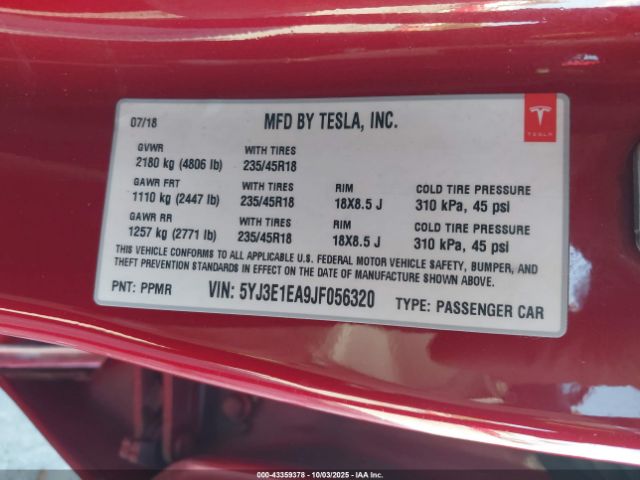 2018 TESLA MODEL 3 5YJ3E1EA9JF056320 Photo 8
