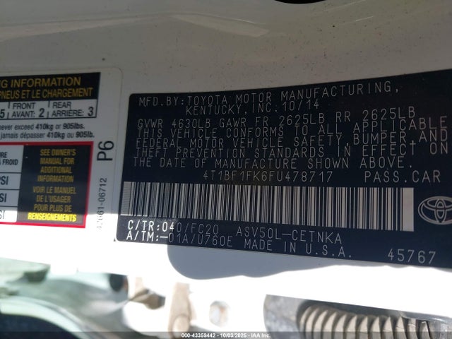 4T1BF1FK6FU478717 Toyota 2ar-fe