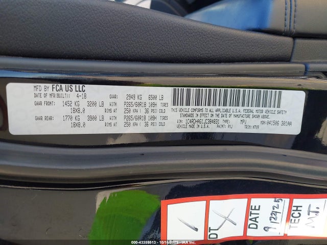 Aukcja sprzedaży 2018 Dodge Durango Sxt Rwd, vin: 1C4RDHAG1JC384831, numer aukcji: 43359513
