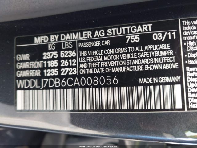 2012 MERCEDES-BENZ CLS 550 WDDLJ7DB6CA008056 Photo 8