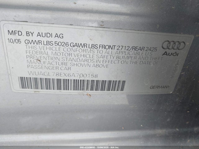 2006 AUDI S4 WUAGL78EX6A700158 Photo 8